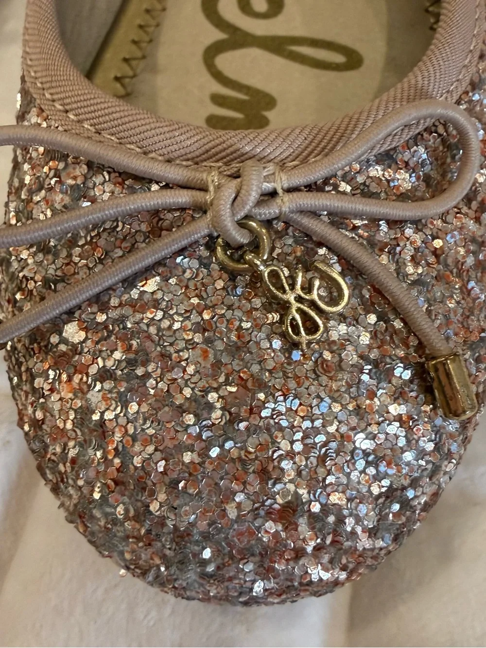 Sam Edelman Kids Felicia Glitter Ballet Flats Rose Gold Sparkle Size 12